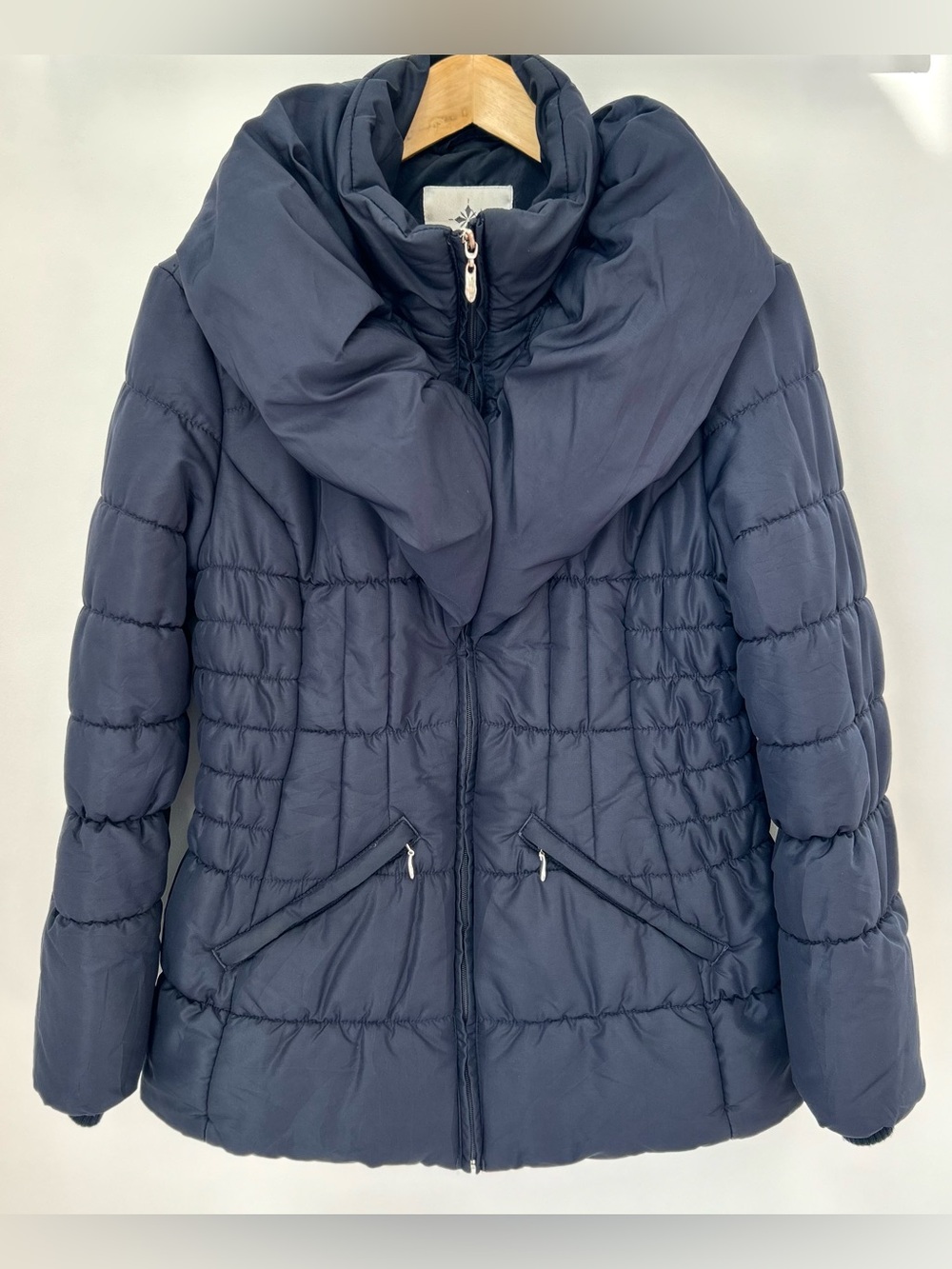 Weather Tamer Navy Quilted Puffer Jacket Winter Coat Hooded Size L 20x27